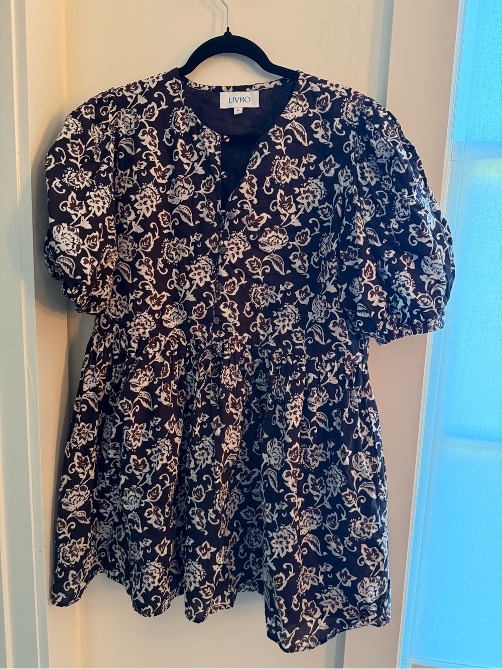 Brown & White Floral Women’s puff sleeve dress